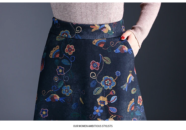 Beiyingni High Waist Skirt Women Plus Size Retro Korean Floral Print Midi Skirts New Arrival S-3XL Elegant Saias Autumn Winter