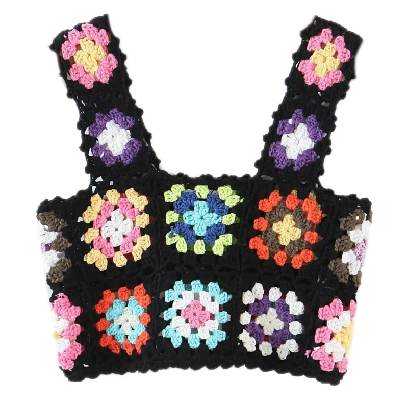 Женский вязаный жилет летний Топ без рукавов с квадратным вырезом разноцветный в