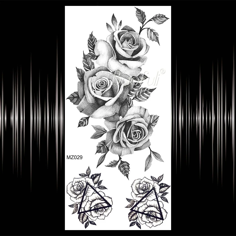 Cool Geometric Triangle Flower Arm Tattoo Temporary Rose Floral Bloosom Sticker For Women Body Art Fake Tatoo On Back Leg | Красота и