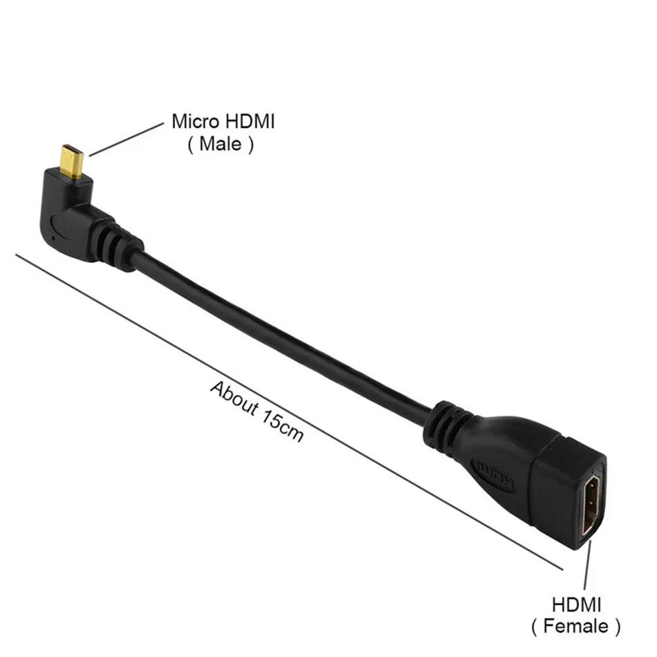 Микро HDMI к HDMI кабель адаптер «Папа-мама» 1080P 90 градусов прямоугольный преобразователь для ноутбука HDTV проектор 0,15 м