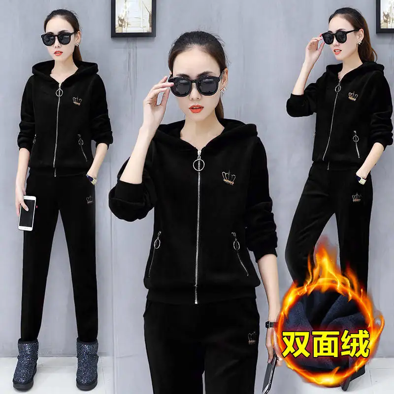 Женские хлопковые флисовые тренировочные костюмы однотонный флисовый