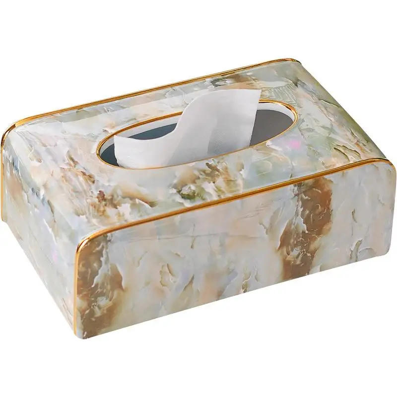 

Marble Pattern Rectangular Ceramics Tissue Box Cover Holder Hotel Drawer Light Luxury Business Office Dining Leather Tissue Box