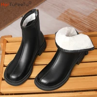 2022 russia winter women ankle boots round toe fashion ladies shoes genuine leather warm platform short snow booties size 3440