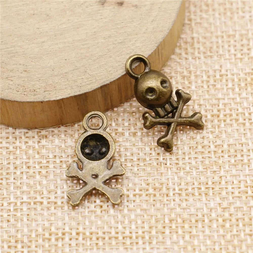 

free shipping 46pcs 21x12mm antique bronze Skull charms diy retro jewelry fit Earring keychain hair card pendant accessories