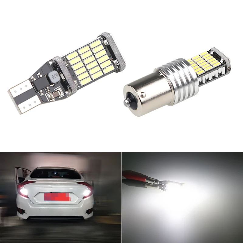 

Светодиодная лампа 12 В, T15, 1156, BA15S, декодер для резервного освещения заднего хода, Canbus, белый, p21w, DRL, стоп-лампы 4014, 45SMD, 2 шт.