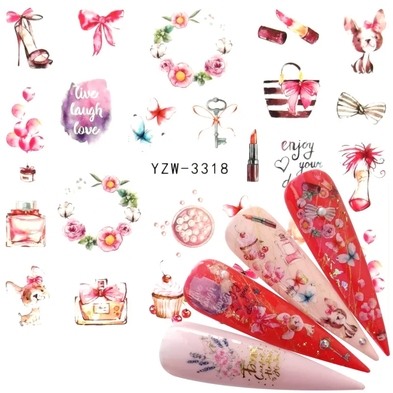 

FWC 2021 New Nail Stickers on Nails Horse Flower Stickers for Nails Lavender Nail Art Water Transfer Stickers Decals