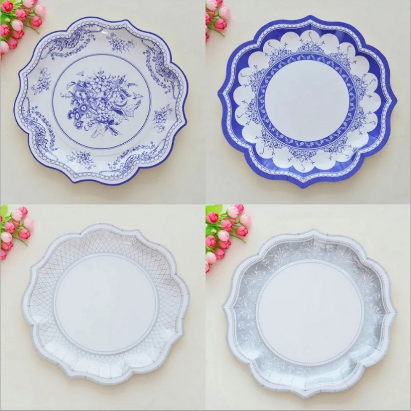 Китайский Синий и белый фарфор одноразовая посуда бумажная тарелка салфетки