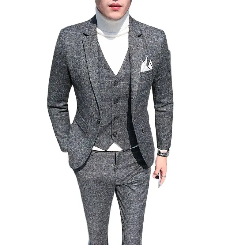 Комплект из 3 предметов в синюю клетку для мужчин (пиджак + брюки жилет) свадебной