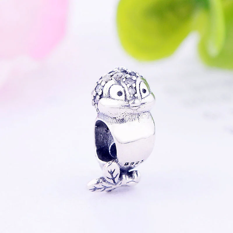 925 стерлингового серебра Белоснежка птица циркония Бисера Подходит оригинальный