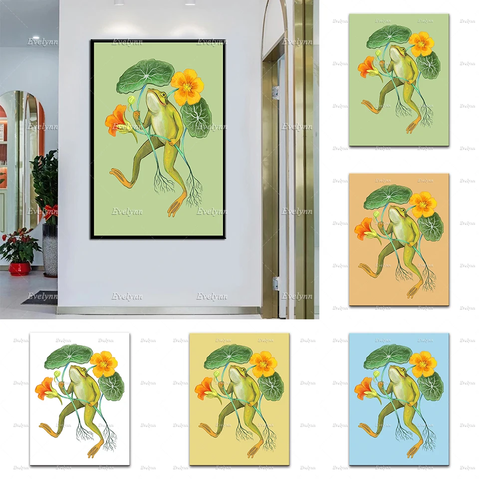 

Nordic Vintage Art Print - Happy Frog. Fun Illustration, Wall Art Poster Kid Bedroom Living Room