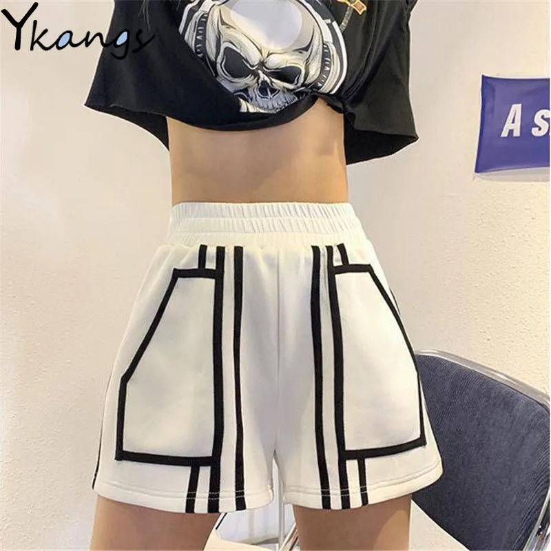 

Plus Size Elastic Waist Striped Track Shorts Women'S Fashion Joggers Loose Summer Shorts Harajuku Casual Beach Fitness Hotpants