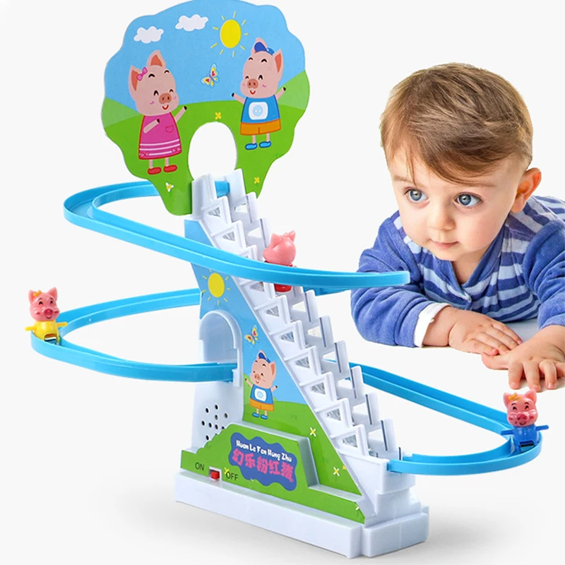 Cerdito autom&aacute;tico para subir escaleras, tobog&aacute;n luminoso Musical, pista el&eacute;ctrica, juguetes para ni&ntilde;os, regalo para ni&ntilde;os-0