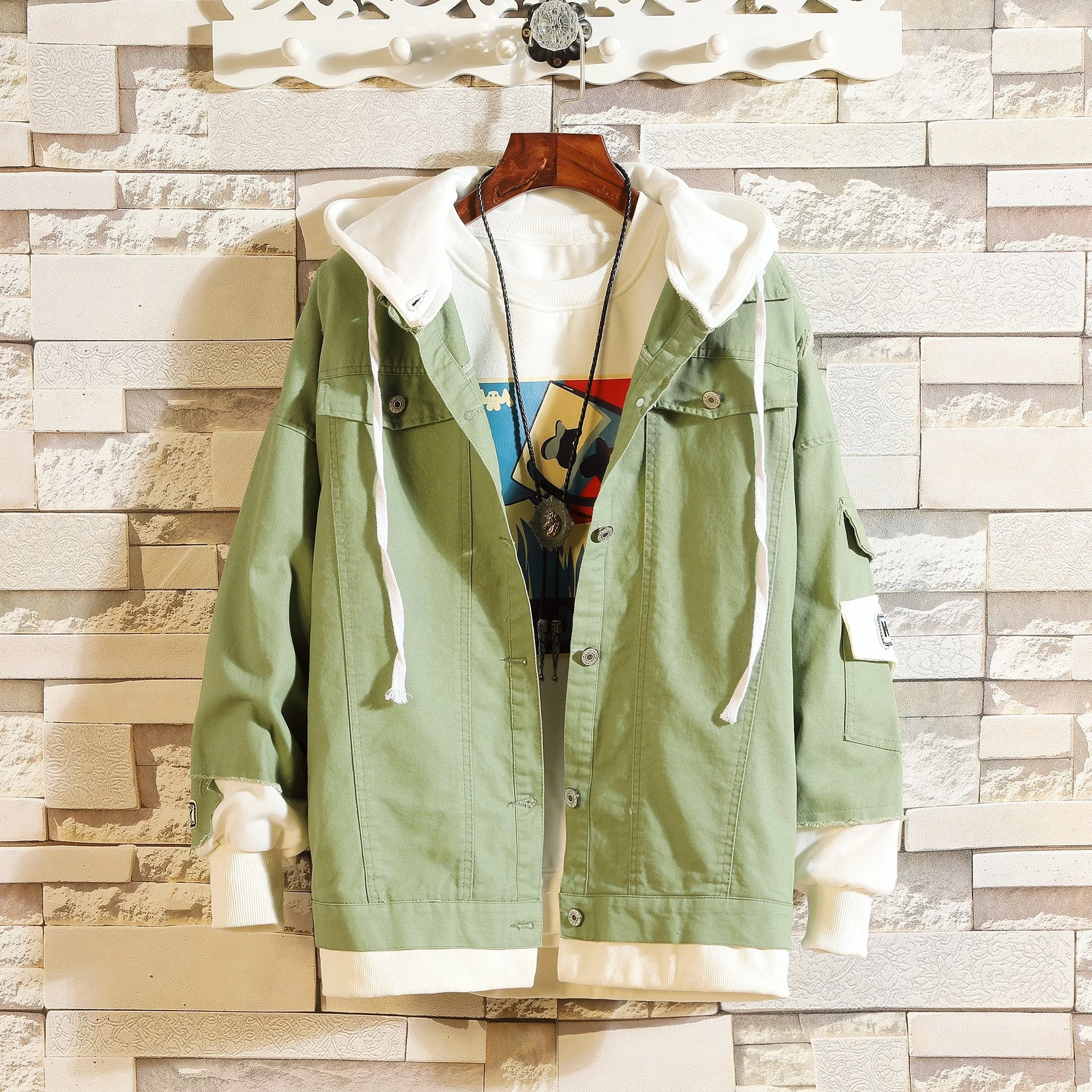 

Молодежная модная мужская осенняя куртка, Студенческая Лоскутная куртка с капюшоном, большой свитер