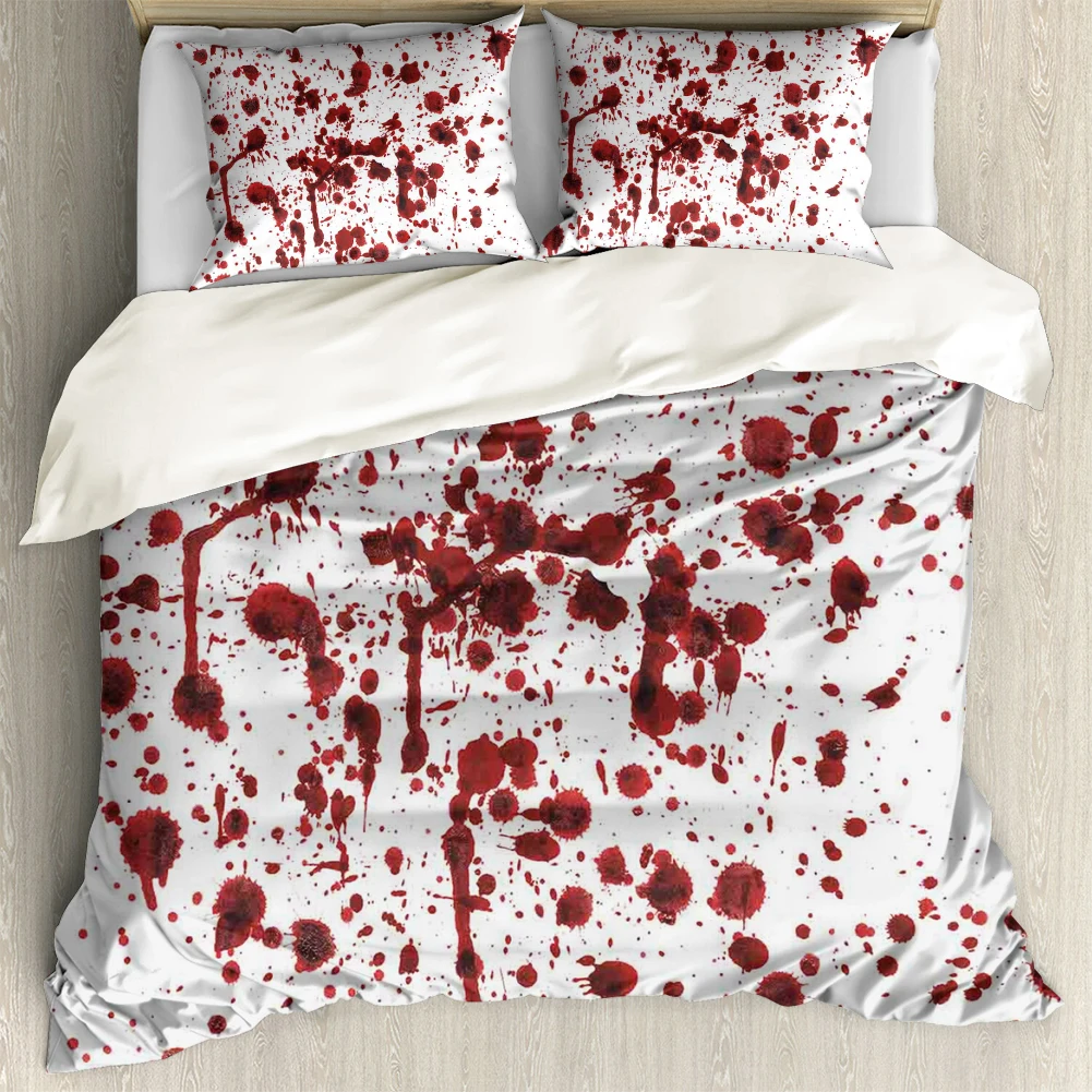 Upetstory Winter Warm Bed Duvet Covers and Pillowcases Blood Stains Pattern Bedroom Cotton Bedclothes Quilt King Size Bed Linens