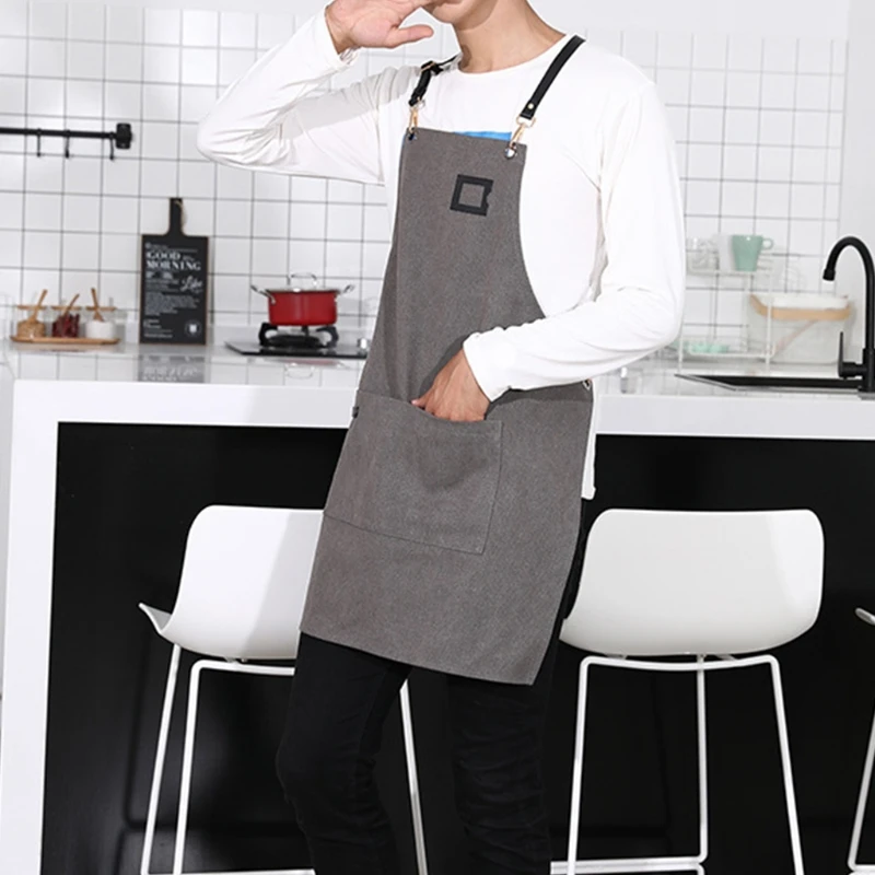 

Unisex Waterproof Canvas Work Apron Adjustable Cross Back Straps Chef Aprons with Pockets for Kitchen Cooking BBQ Garden