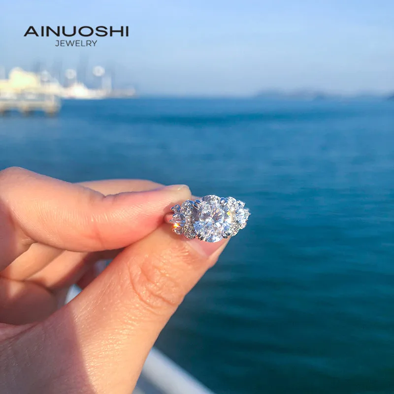 

AINUOSHI Oval Cut 8x10mm Simulated SONA Diamond Engagement Rings Gifts For Women 925 Sterling Silver Luxury Vintage Gift