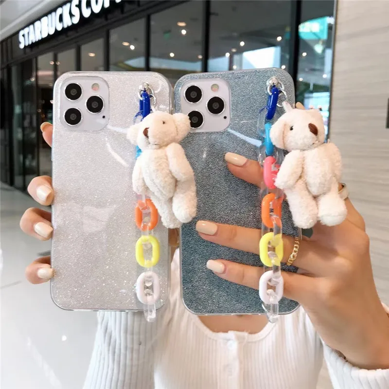

Cute 3D Rabbit Pendant Phone Case Protective Soft Shell Glitter Back Cover Capa For Oneplus Nord For One Plus 8 7 7t 6T 5 5T Pro