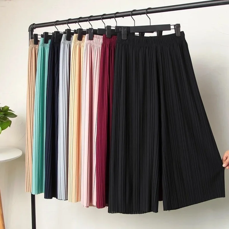 

Pants Women Summer Breathable Chiffon Various Colors Female Wide Leg Folds Trousers Ankle-length Basic All-match Loose Leisure