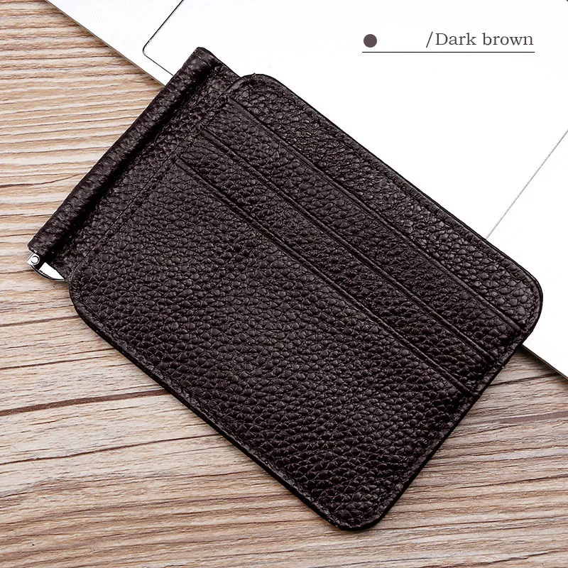 Мужской кожаный тонкий кошелек с зажимами для денег Женский однотонный