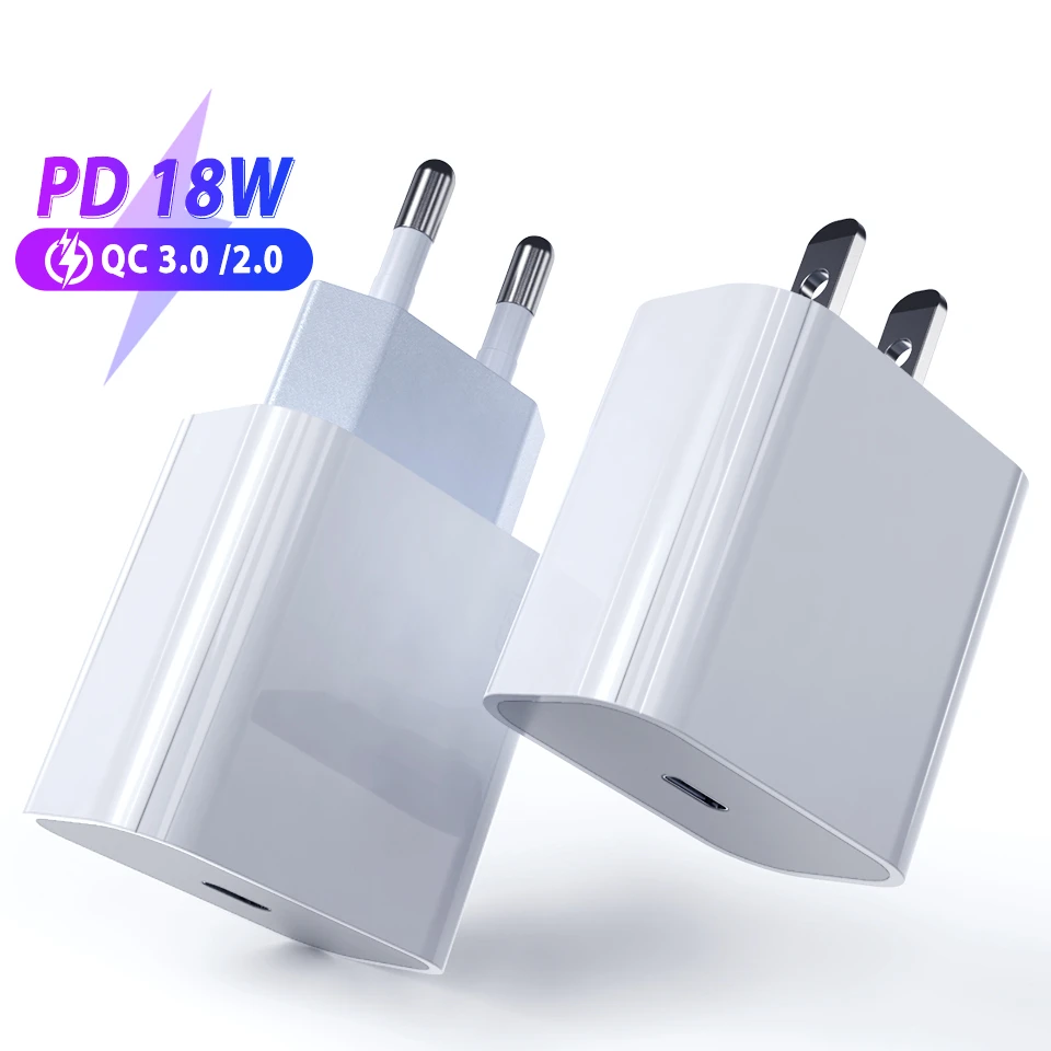 

18W PD USB Type C Quick Charger Adapter For iPhone 11 Pro XR X Xs Samsung S20 Fast Charging EU US Plug Travel PD Power Adapter