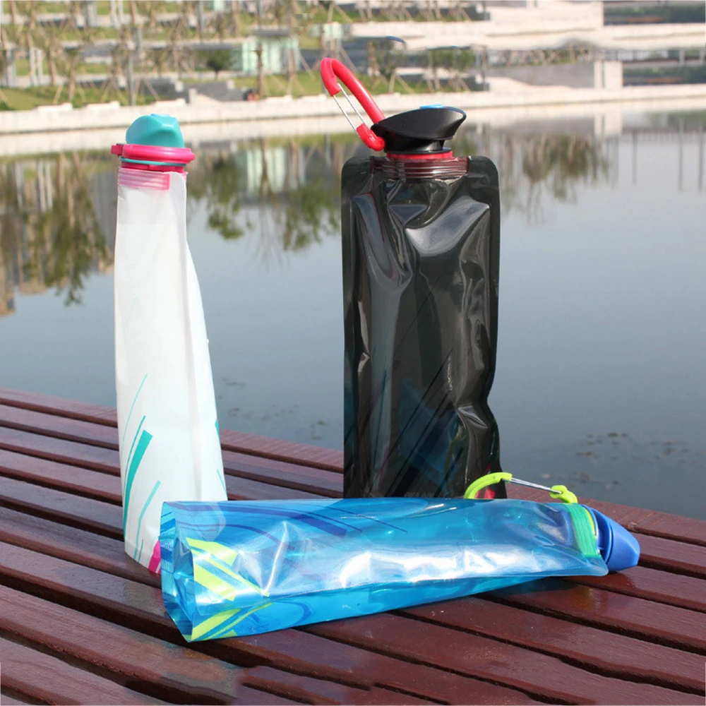 

700mL Reusable PE Sports Water Bottle Outdoor Hiking Camping Travel Portable Foldable Soft Flask Squeeze Cycling Water Bag