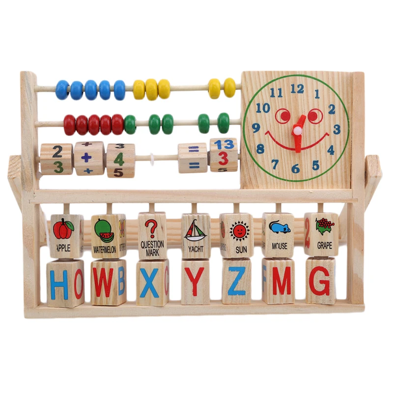لون خشبي حساب الإطار للأطفال متعددة الوظائف ابتسامة وجه على مدار الساعة لعبة التعليم المبكر لغز لعب للتعلم
