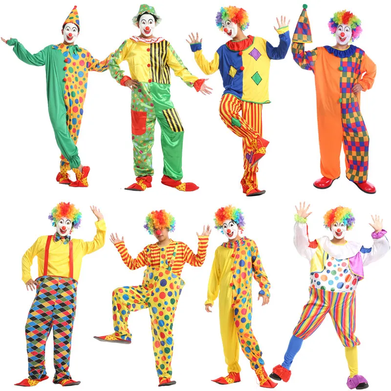 Костюм клоуна для взрослых Забавный цирк озорной Арлекин Униформа косплей