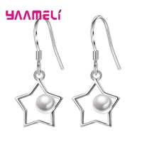 nice five pointed star jewelry 925 sterling silver metal white pearl french hook earrings for lady party accessroies pendientes