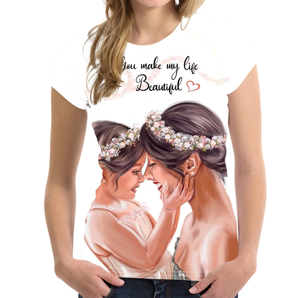 

FORUDESIGNS Super Mon Regualr Women T-Shirt Summer Short Sleeve Mom's Life Polyester Office Lady Casual Slim Breathable T-Shirt