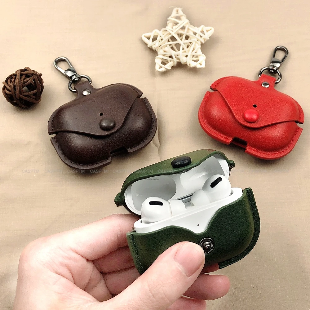 Роскошный кожаный чехол для наушников Airpods Pro защитный с брелоком Earpods Air Pods 3