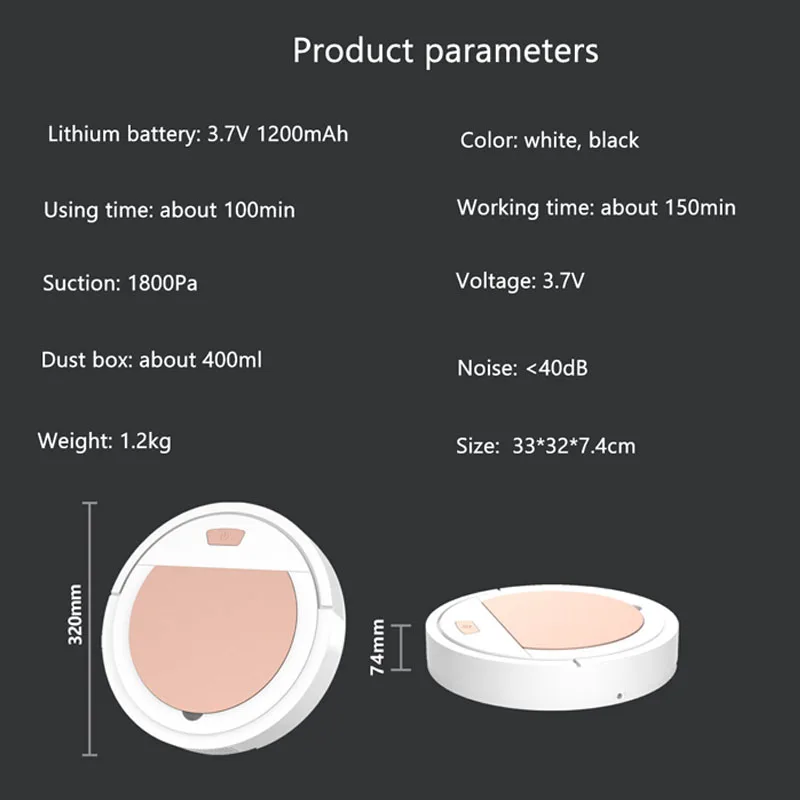 

3 In 1 USB Rechargeable Robot Vacuum Cleaner 1800Pa Strong Suction Smart Sweeper Robot Cleaning Tools For Home Appliance