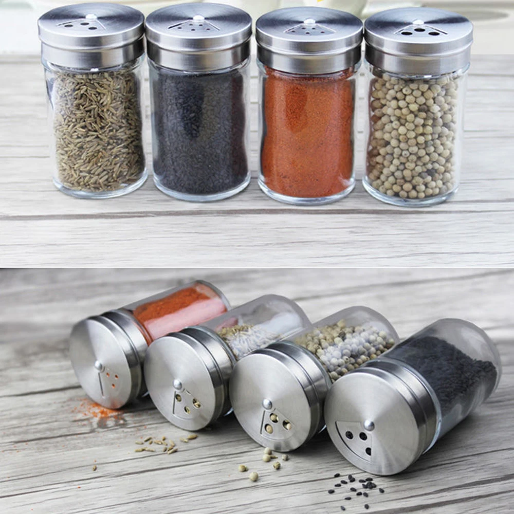 

1PC Rotating Lid Stainless Steel Seasoning Pot Salt Pigs Cellars Servers Jugs Sealed Different Measuring Holes Outdoor BBQ Tools