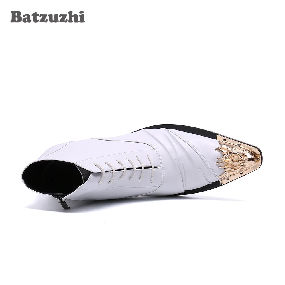 Мужские ботильоны Batzuzhi из натуральной кожи белые свадебные модельные ботинки с