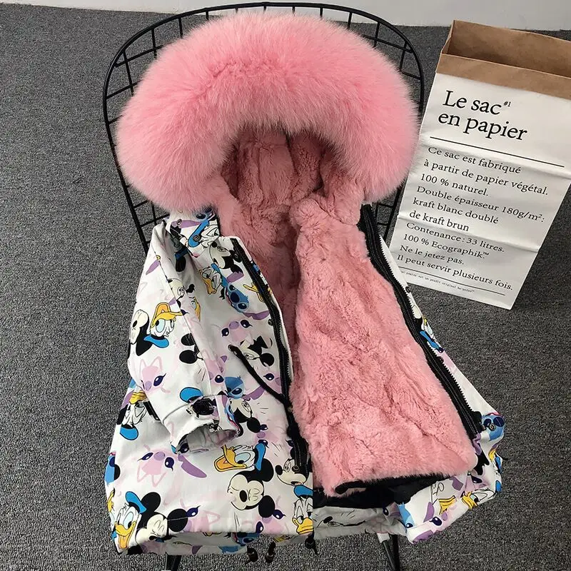 New Winter Coat For Girls Rabbit Fur Cartoon Animal Kids Jackets And Coats Warm Parkas Children Real | Детская одежда и обувь