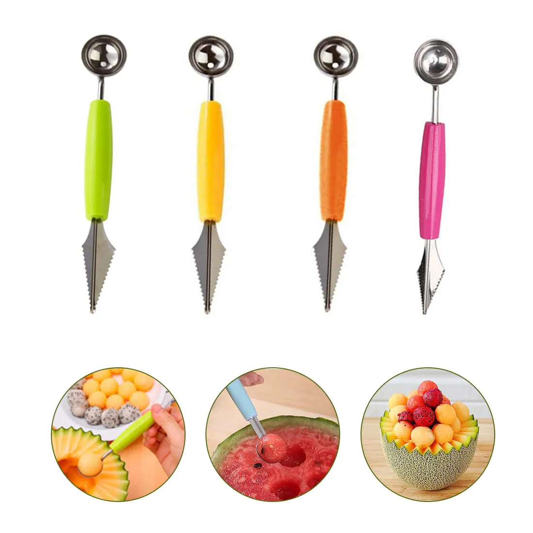 

2 in1 Dual-head Home Kitchen AccessoriesStainless Steel Carving Knife Fruit Watermelon Ice Cream Baller Scoop Stacks Spoon