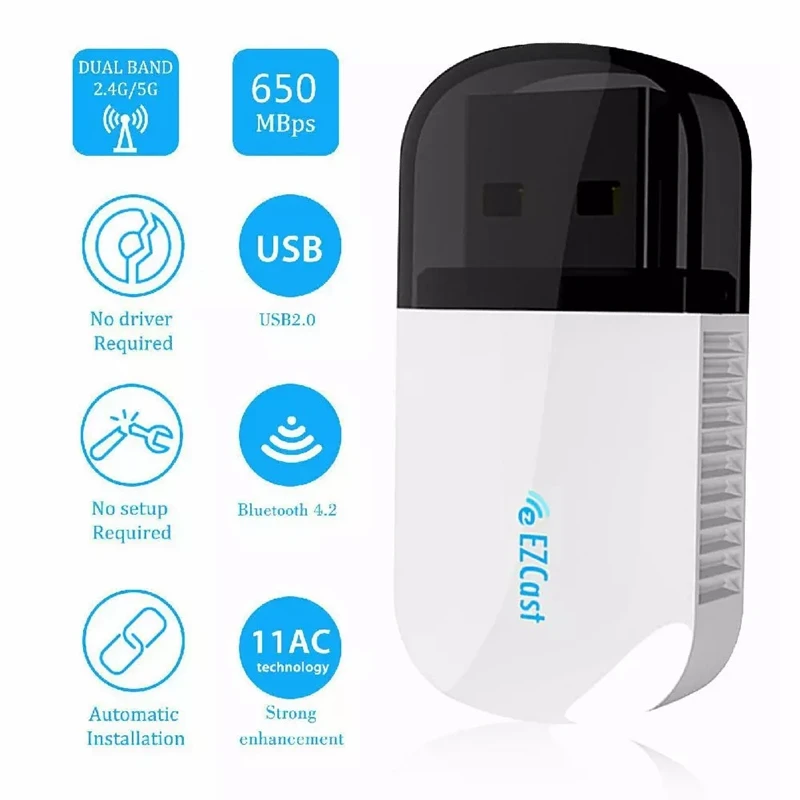 

600Mbps Dual Band Wireless USB Adapter Dongle Bluetooth USB 2.0 Adapter Network Card for Desktop Laptop