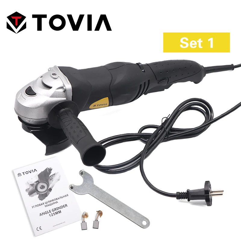 Set 1 TOVIA 125мм УШМ Болгарка 950W гриндер для резки по дереву металлу камню М14 регулировака скорости 3000-10500 оборотов грендер 220V с удлиненный хвостовиком и переключателем скоростей для разных задач гриндер - Цвет: Set 1