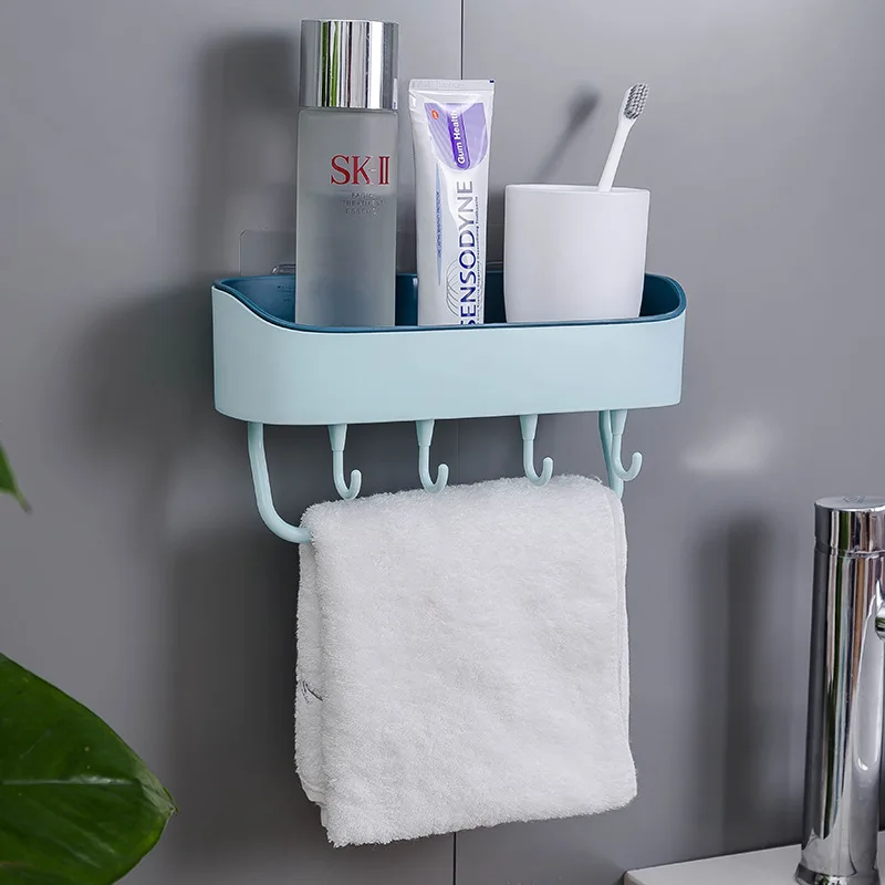 

Wall Mounted Kitchen Bathroom Storage Rack Shelf Hook Hanger Shower Caddy Holder Magic Sticker Single Tier Shower Holder