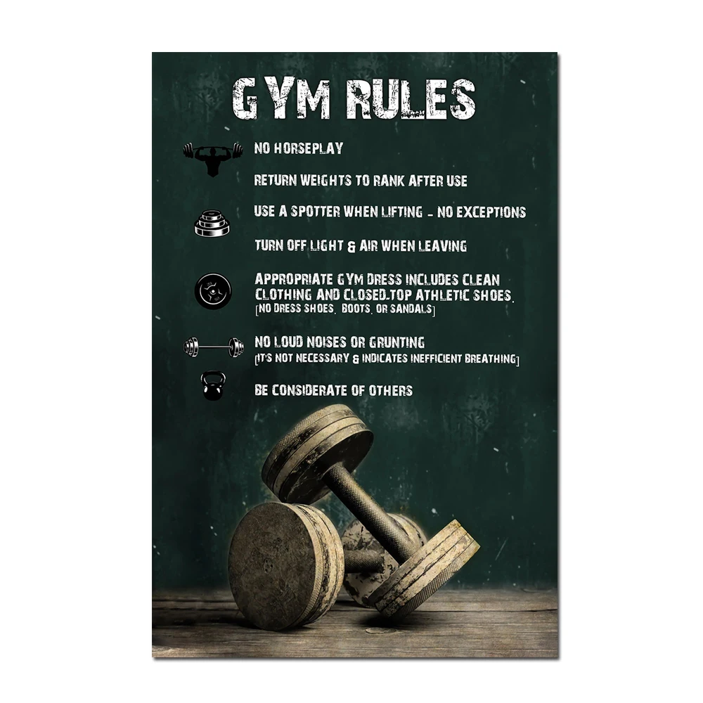 ВИНТАЖНЫЙ ПЛАКАТ с гантелями для тренажерного зала живопись тренировок в