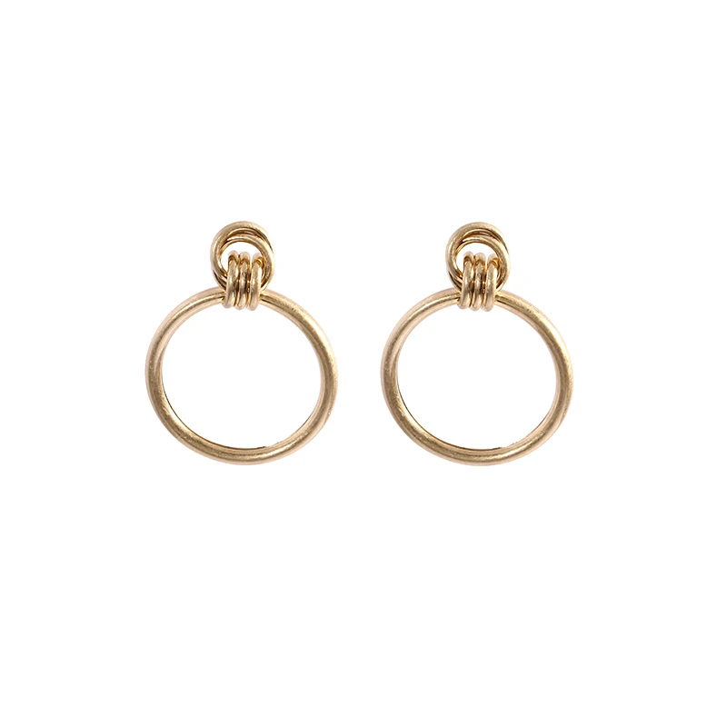 

Badu 2021 Europe New Vintage Gold Color Metal Big Stud Geometric Round Drop Earrings for Women Fashion Personality Statement