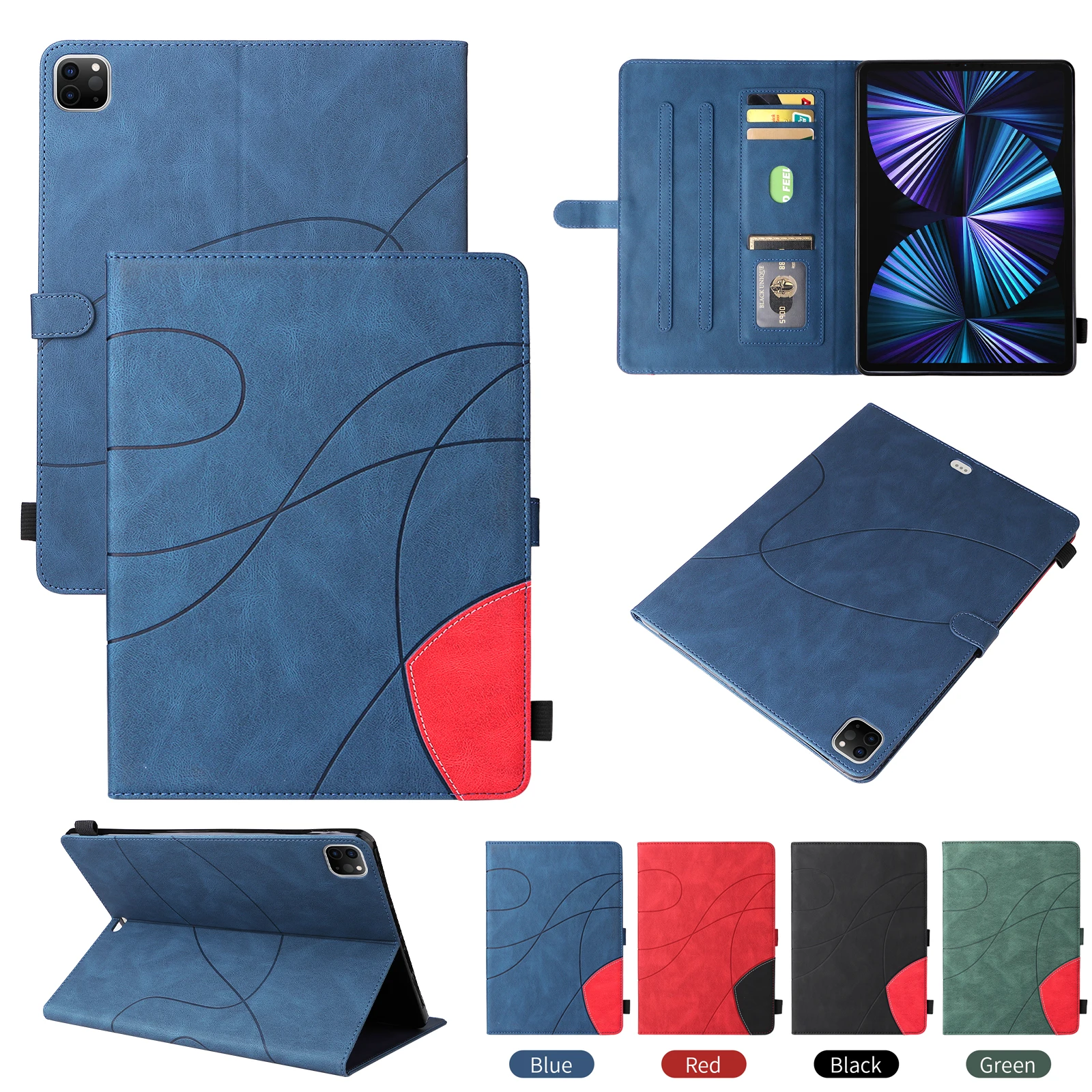 

For iPad 2 3 4 Mini 2 3 4 5 6 Models New Two-colors Splicing Flip Tablet Sleep Function PU Leather Case Skin Cover Protect Shell