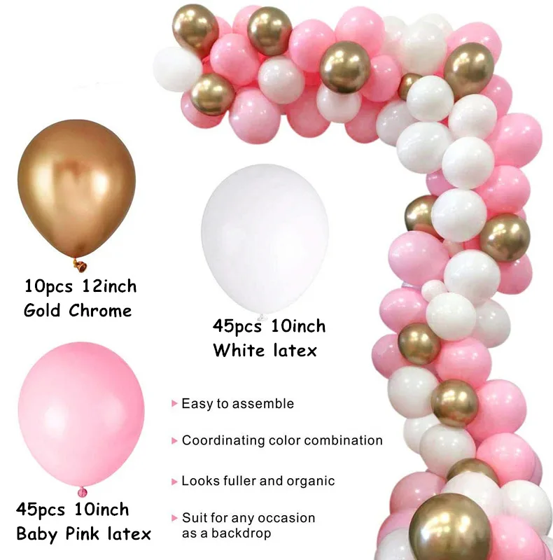 Pink white Gold Set 100 шт./компл. розового цвета белого золота шары арки гирлянды Baby Shower девичник День рождения фон хром балон отделка Globos - Цвет: Pink white Gold Set