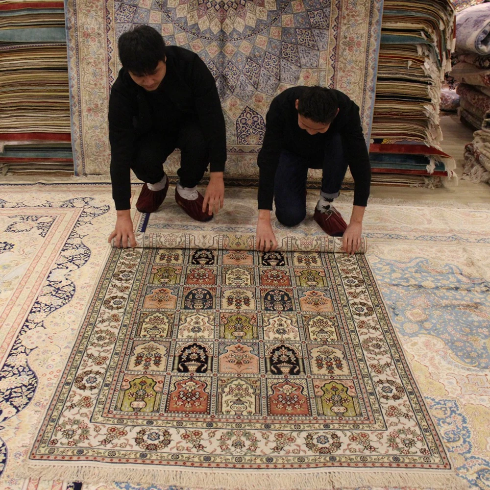 

YILONG 4'x6' Antique persian silk carpet four seasons handmade vantage fine oriental rugs (YHW304AB4x6)