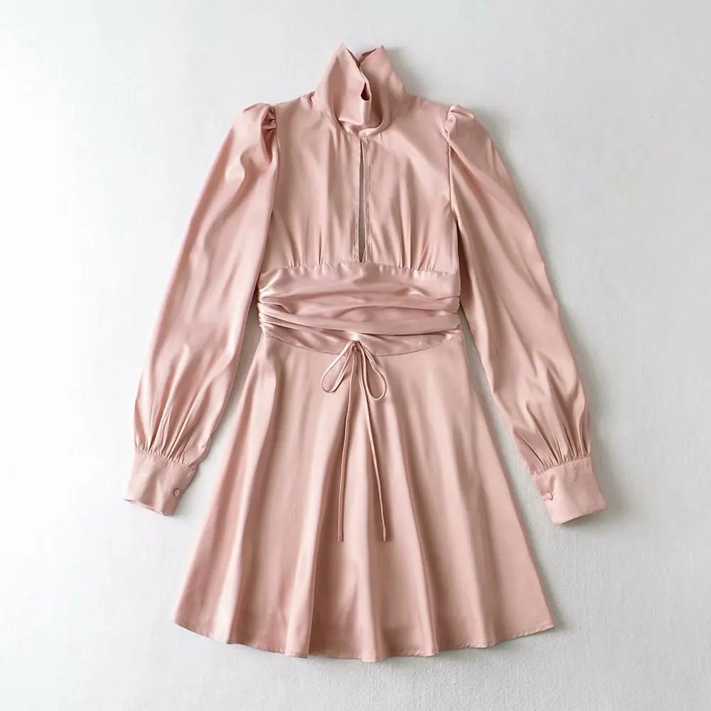 

Y2k korean Summer Autumn Backless Dress Knee-Length Puff Sleeve Vestido Elegant Fashion Sexy Slim Femme Dresses