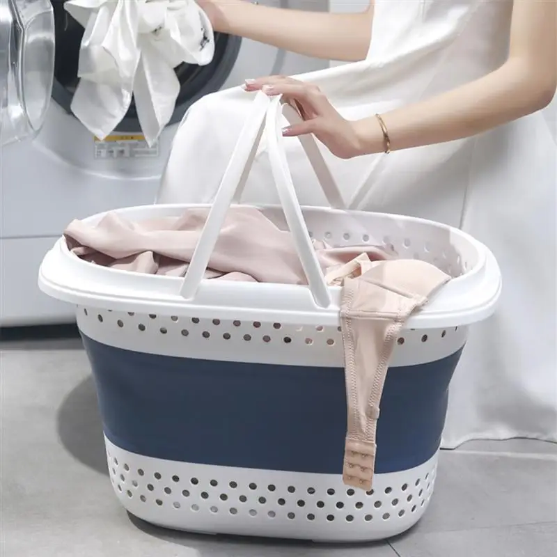 

Collapsible Plastic Laundry Basket - Oval Tub/Basket - Foldable Storage Container/Organizer - Portable Washing Tub