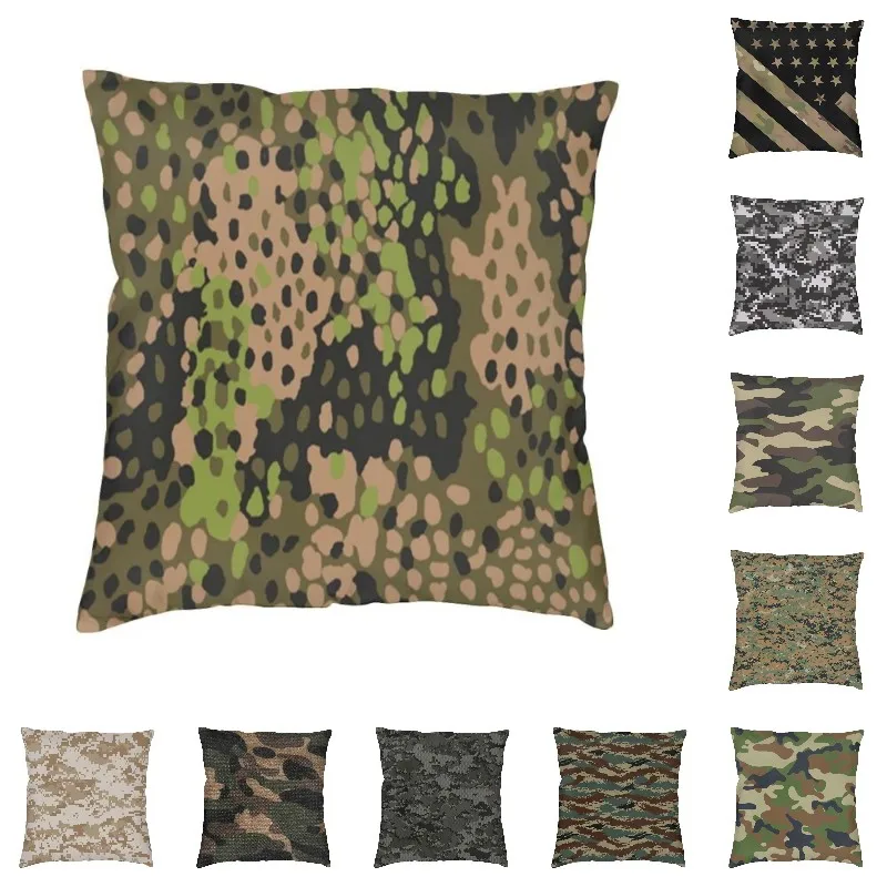 Personalized Custom WW2 Camo Cushion Cover 40x40cm Germany Arm Military Camouflage Velvet Nordic Throw Pillow Case Home Decor