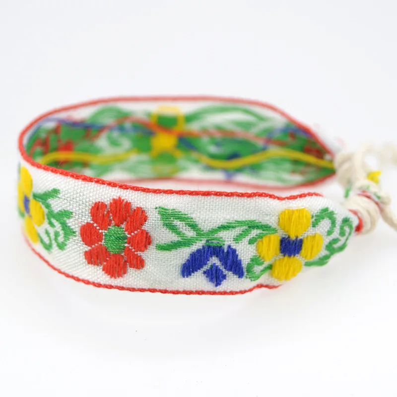 Яркие Этнические браслеты ABL084(1) из хлопка и льна с цветочным принтом Ретро ручной