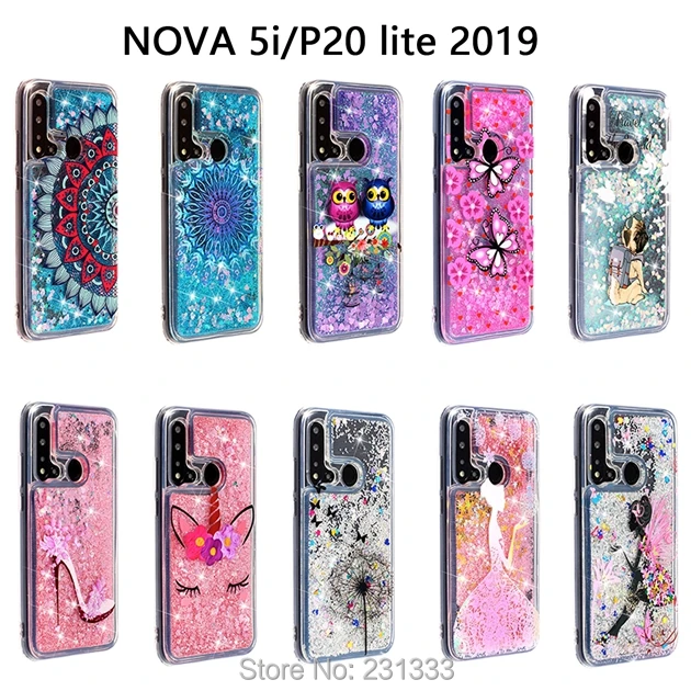 Чехол для Huawei P20 LITE 2019 Y6 P Smart Z Honor 20 PRO с жидким зыбучим песком блестящим цветком