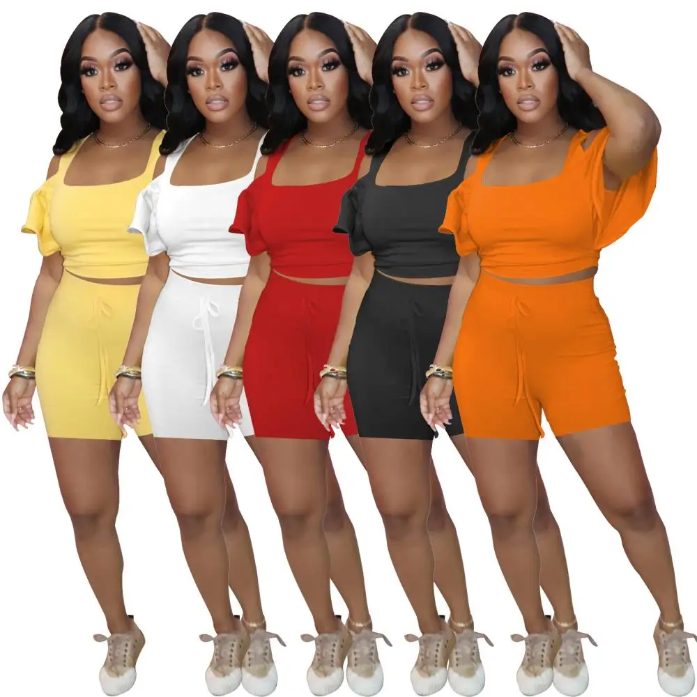 

Womens Summer Sexy Off Shoulder Butterfly Sleeve Short Sleeve Cold Shoulder Tops Casual Slim Fit Mini Shorts 2 Pieces Outfits