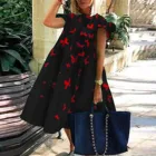4 # размера плюс платья женские летние платья-сарафаны с принтом бабочка с коротким рукавом платье с длинными рукавами и рюшами Kobieta Sukienka